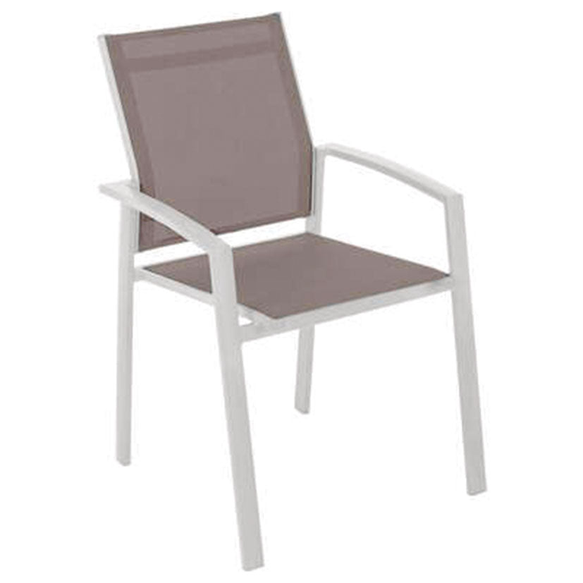 SILLA BLANCA. TEXTILENE MARRÓN CLARO