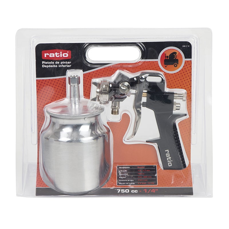 Pistola de pintar RATIO 696-12, boquilla 1,5–1,7 mm 750 cm³