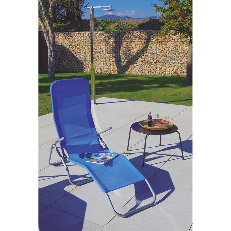 Tumbona Acero Textilene Reclinable Azul Para Exterior