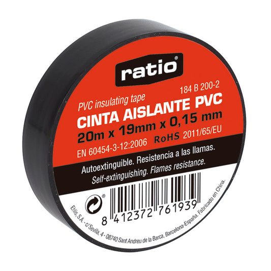 CINTA AISLANTE 19X20M NEGRA  0,15MM
