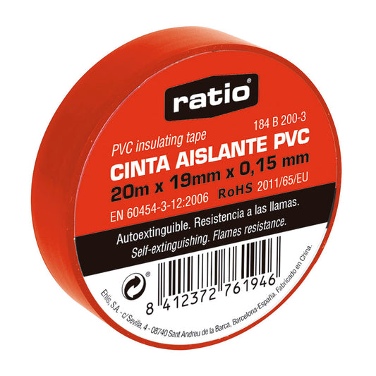CINTA AISLANTE 19X20M ROJA  0,15MM