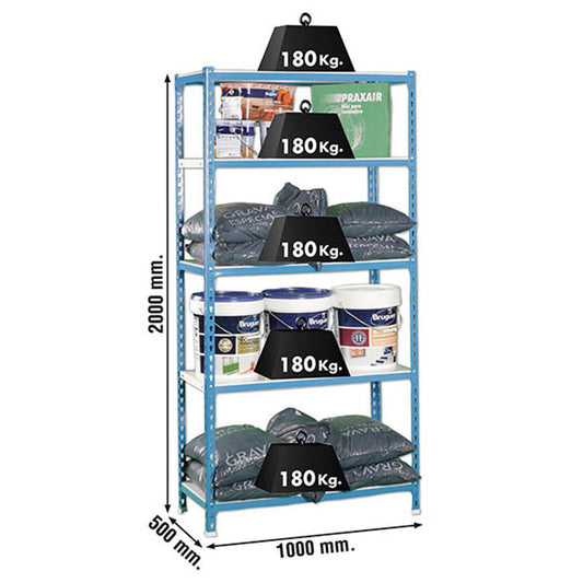 ESTANTERIA MET 5 B AZUL/BL 200x100X50 CM