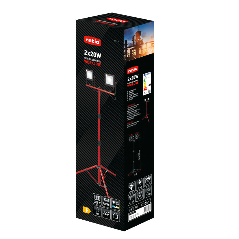Foco proyector doble LED con trípode RATIO WorkLine