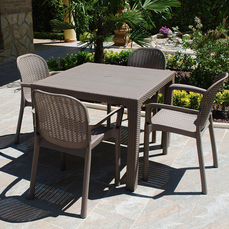 Mesa de resina cuadrada Elegance taupé 80x80xh.72 cm