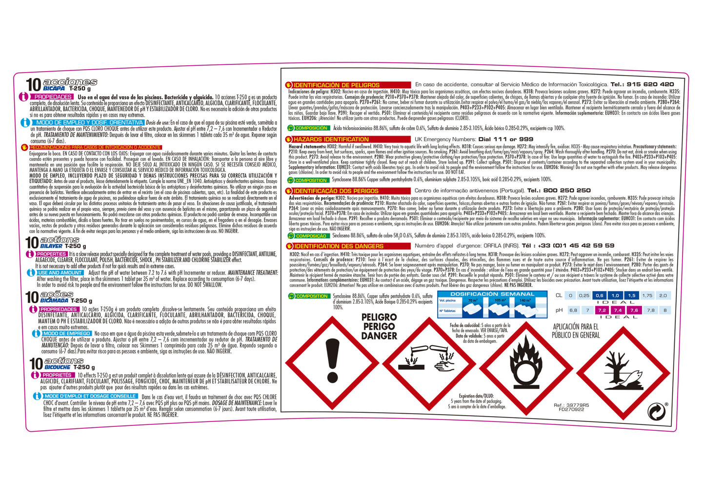 CLORO 10 ACCIONES BICAPA, Tableta 250 G PQS